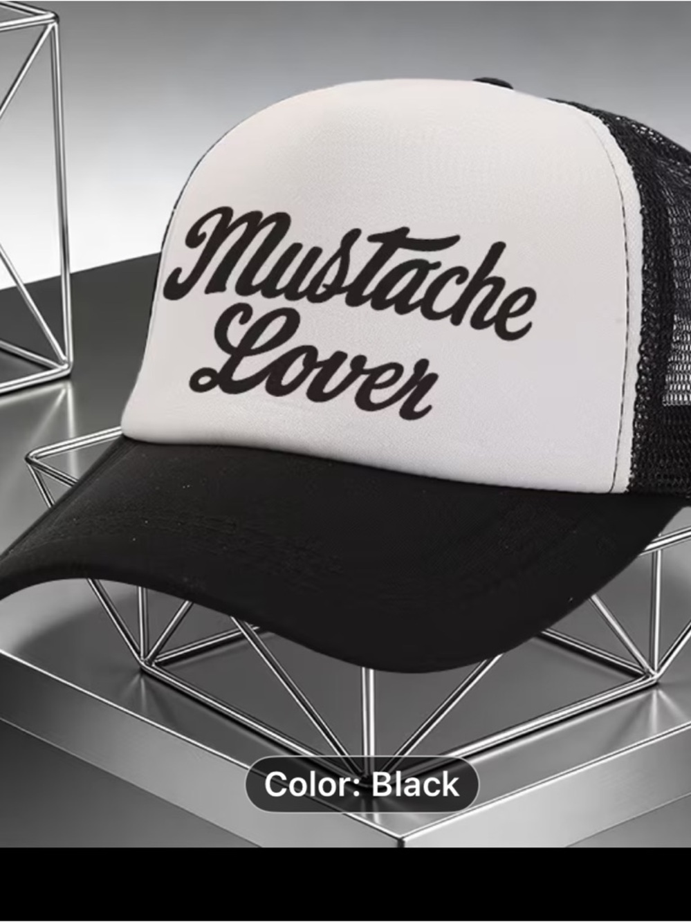 Mustache Lover Black and White Trucker Cap